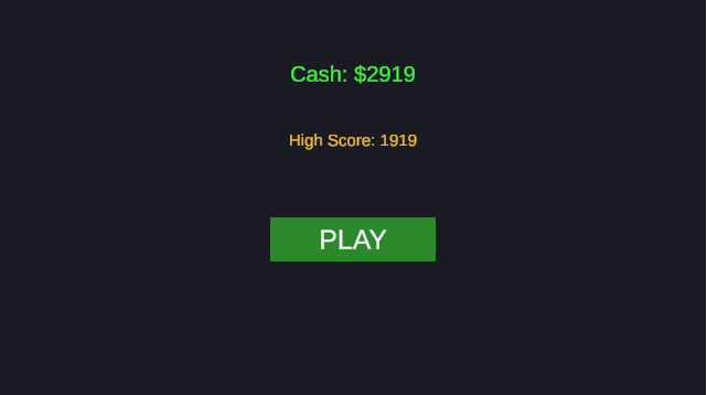 StayOrCash menu screen showing cash balance and play button